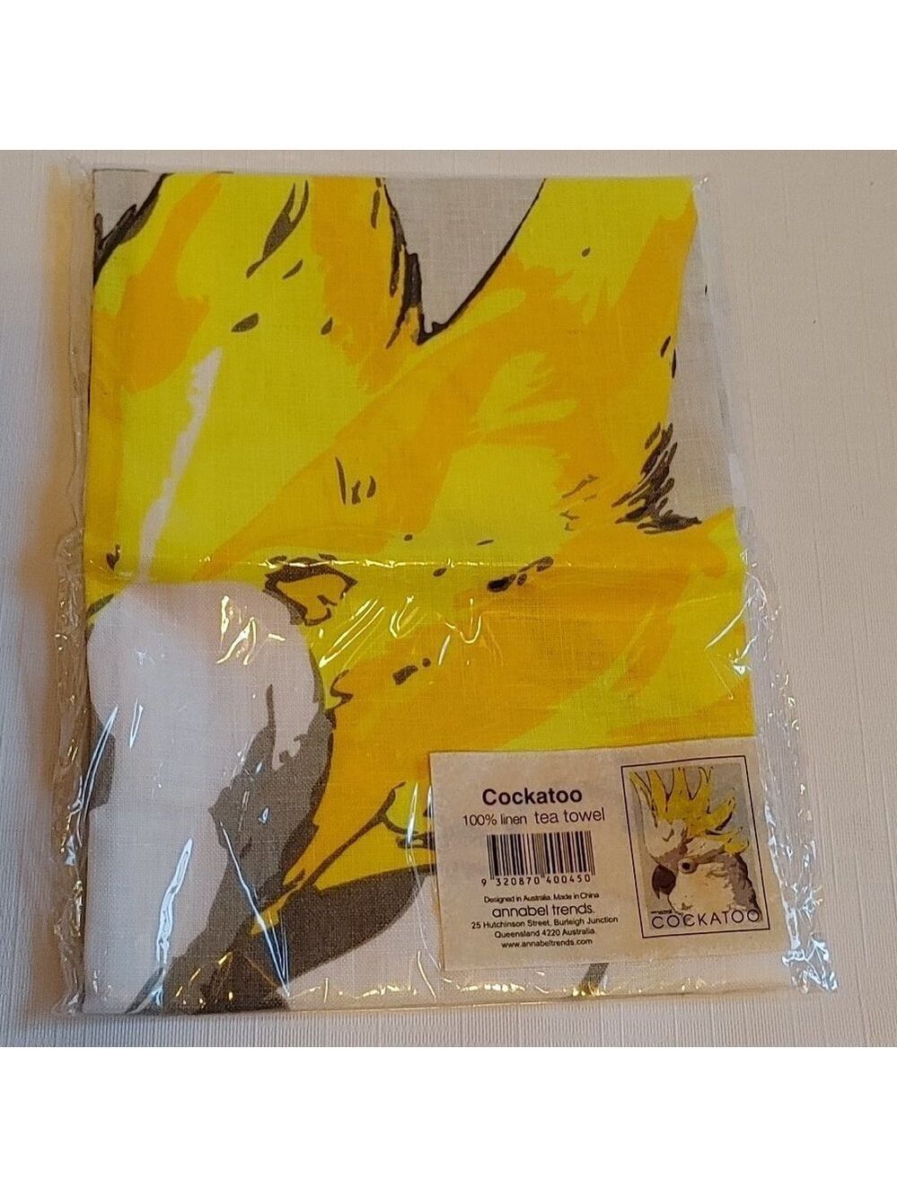BRIGHT COCKATOO Tea Towel 100% Linen SEALED
